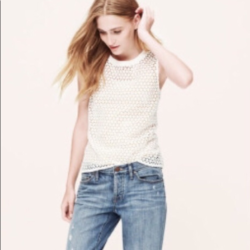 NWT LOFT white geometric cutout top size S